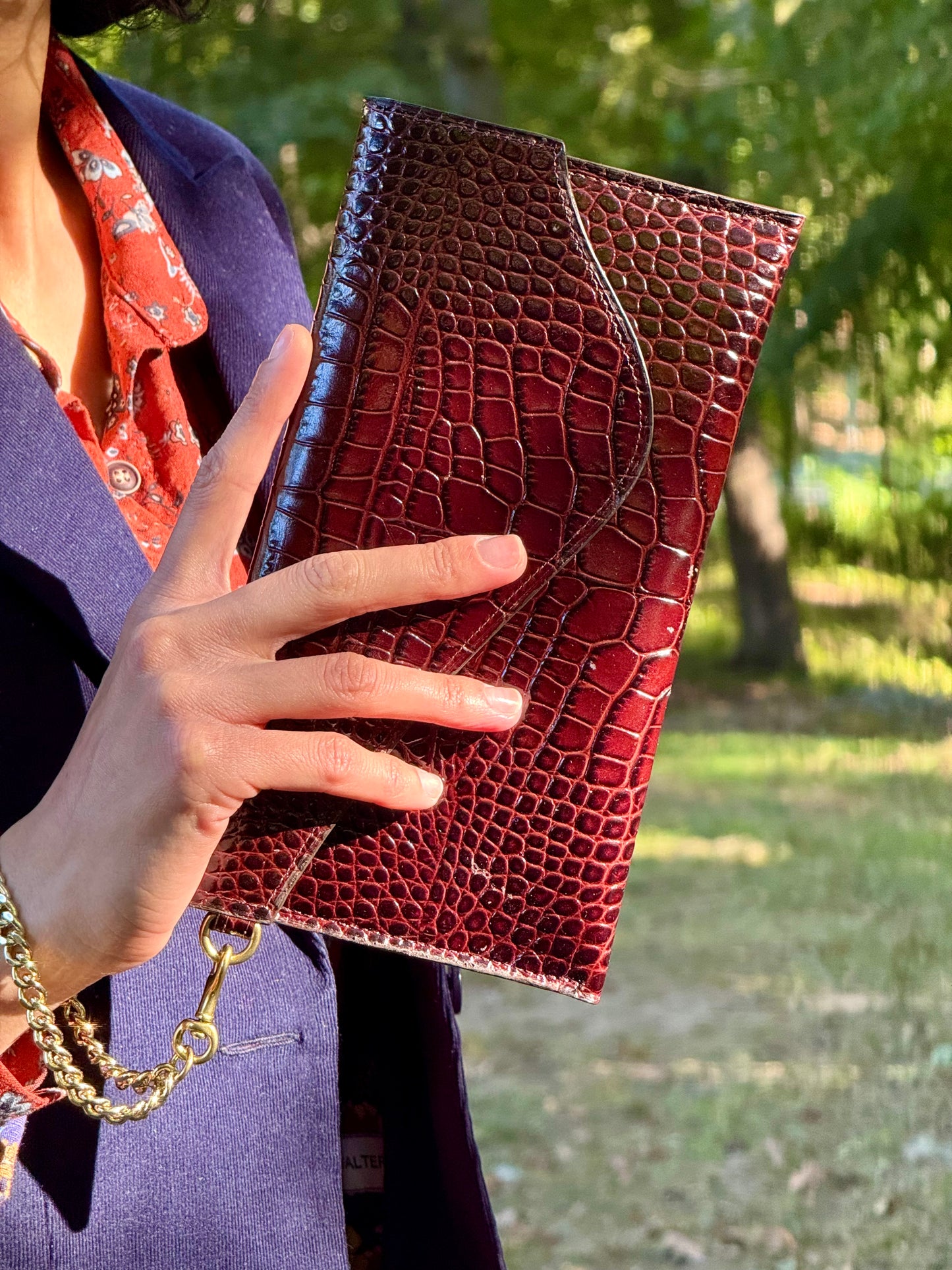 Embossed Croc Clutch