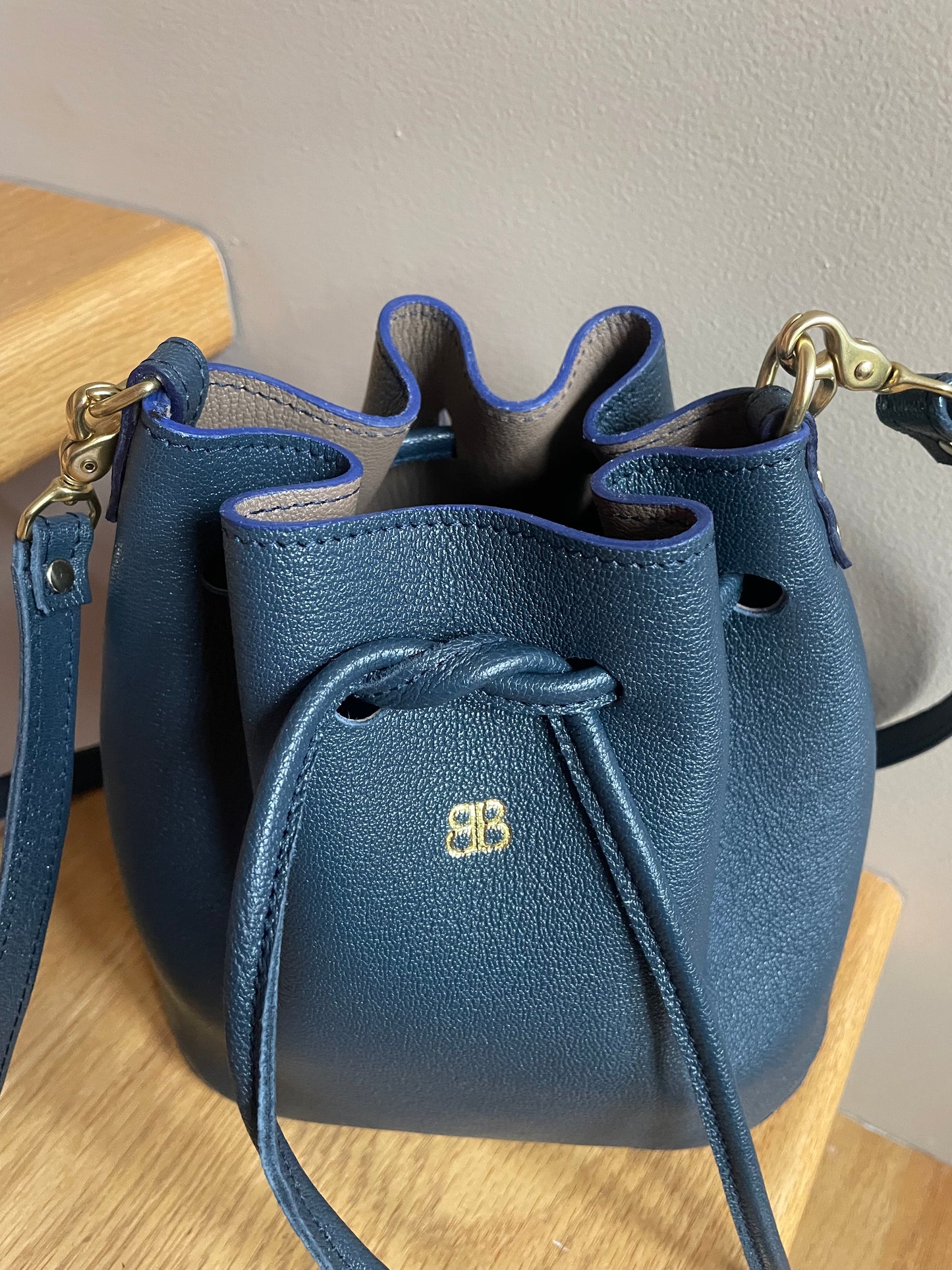 A Goat Skin Bucket Bag Navy
